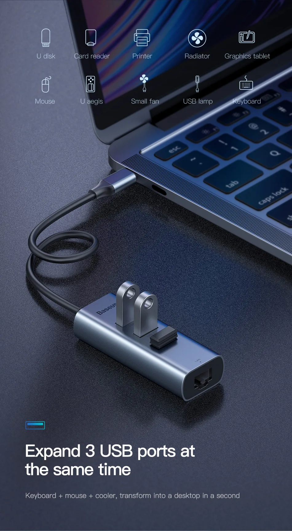 Baseus USB C концентратор Тип C концентратор HDMI Ethernet мульти USB 3,0 Порты и разъёмы Thunderbolt 3 2 Мощность адаптер для MacBook Pro Air док-станция для USB-C концентратор