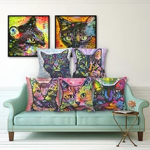 

New Arrival Oil Cat Cushion Covers Cartoon Polyester Throw Pillow Cover Decorative Pillow Case Home Decor 45x45cm White Case
