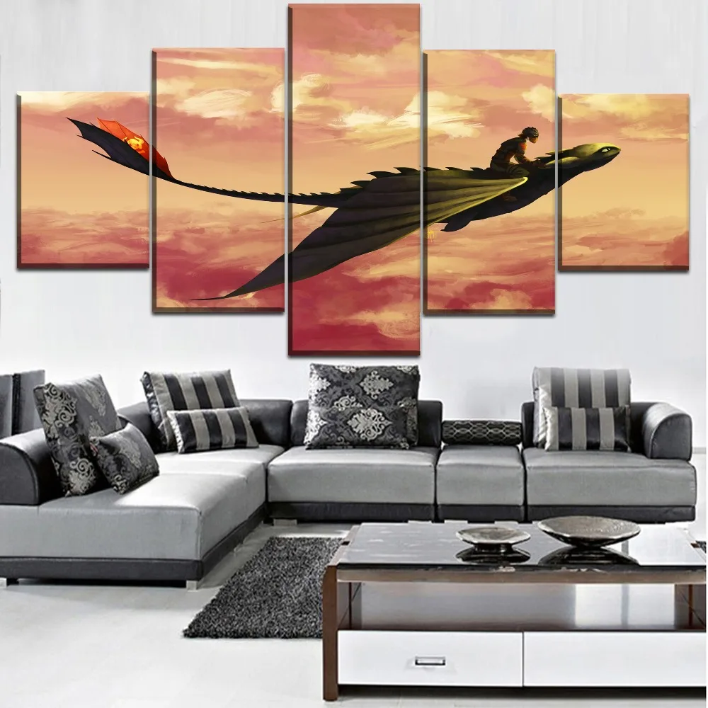 

5 Pieces HD Print Painting Framework How To Train Your Dragon Modern Wall Art Type Poster Abastract Home Decoative Living Room