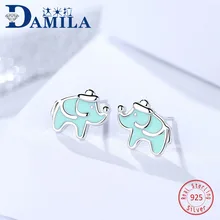 Модные женские серьги из стерлингового серебра 925 пробы с синим слоном, S925 ювелирные изделия, серьги-гвоздики с животными для женщин