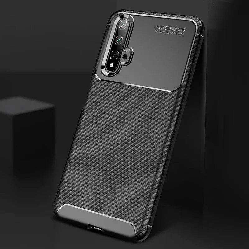 For Huawei Honor 20 Pro Case Carbon Fiber Cover Shockproof Silicon Phone On 20pro Bumper |