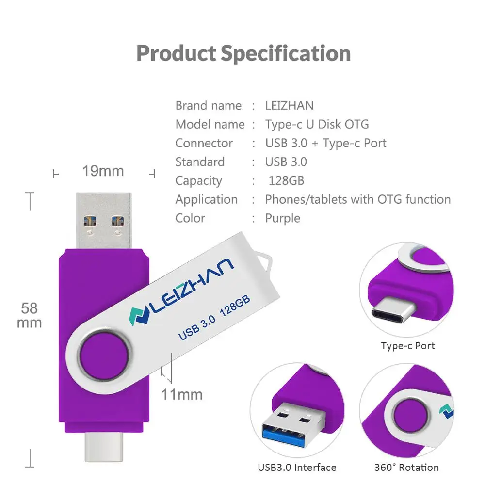 LEIZHAN USB флеш-накопитель type-C для Android Phone S10 S9 S8 256 GB Флешка USB 3,0 64 GB 32 GB 16 GB 128 GB USB C Ручка-накопитель