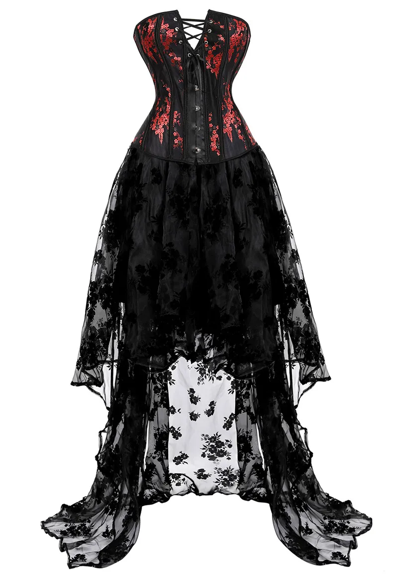 

corset dresses for women high and low skirt tulle long embroidery corset bustier plus size gothic burlesque exotic costumes sexy