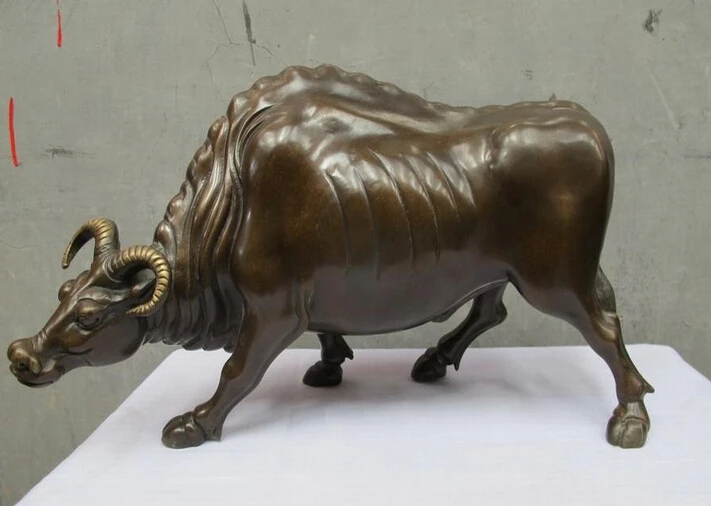 

wholesale factory Chinese Folk Pure Bronze carved buffalo Cattle Bull ox Decoration Statue