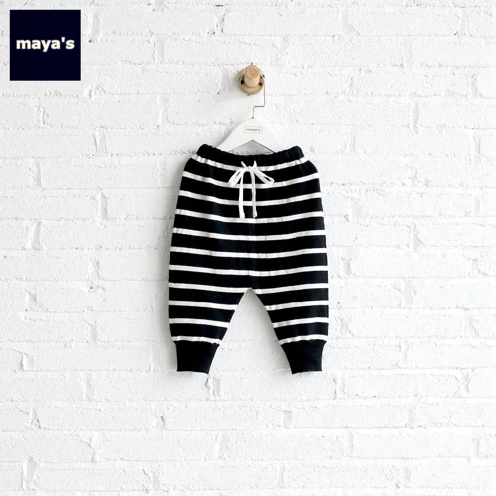 Mayas Full Cotton Spring Striped Toddler Pants Loose Cross-Pants Fashion Summer Basic Color Blocking Sports Pants 81306