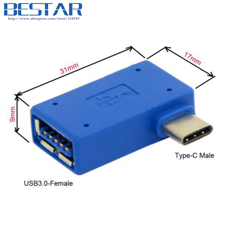 90 Degree USB-C USB 3.1 Type C Male To USB 3.0 Female Data OTG Converter Adapter