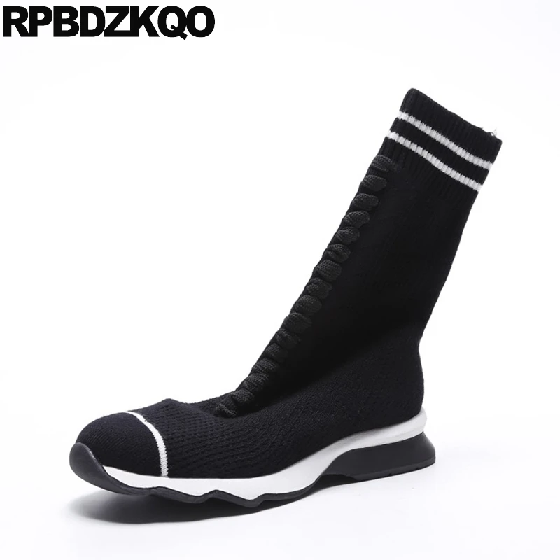 Femelle De Noir D'hiver Black White Bottes Mode Chaussette Tricot Fur Blue mollet 2017 red black Femmes Mi Plat Glissement Furlined Qualité Sneakers Cheville Lined black Haute Lined black Embelli Chaussures qaTZHw5W