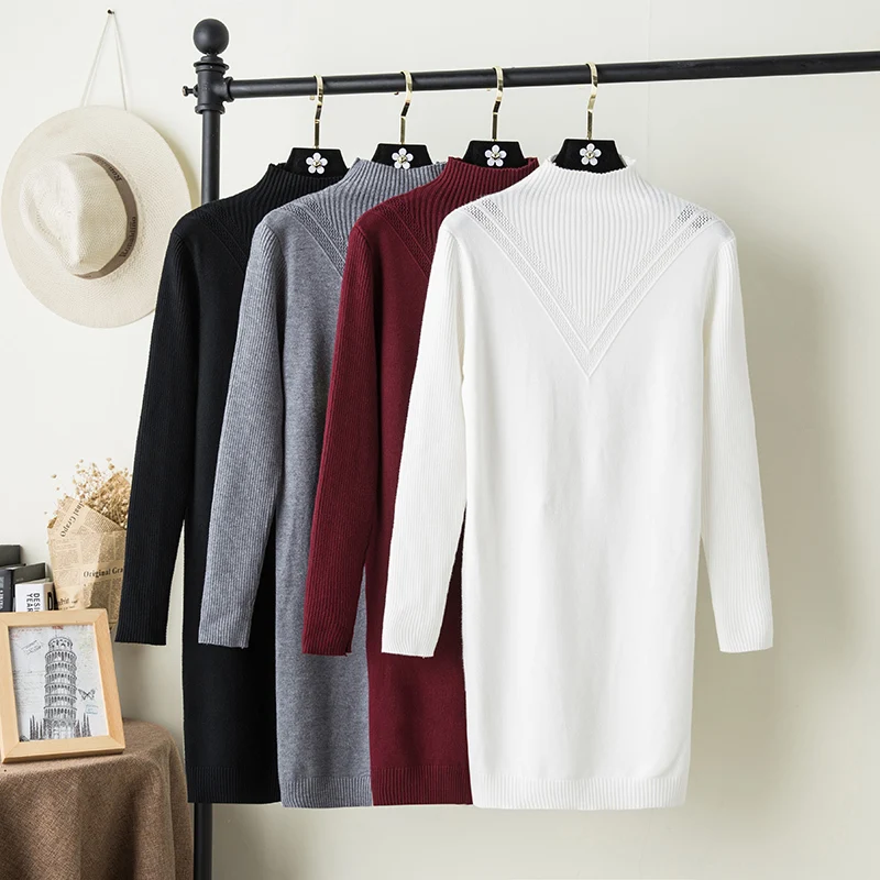 

2019 Autumn Winter Sweater Dress Women V Embroidery Stand Collar Long Sleeve Mini Midi Sheath Pencil Bandage Dresses Plus Size