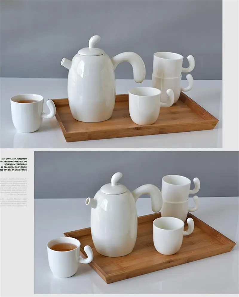 Простой белый костяной фарфор чайник и Набор чашек, фарфоровый чайный сервиз, японские керамические чайные чашки, простые белые керамические кофейные кружки
