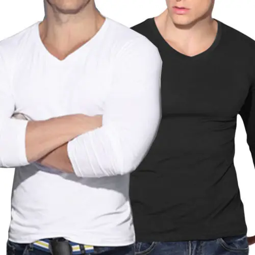 

Plus Size Fashion Men Slim Fit Tee Tops Long Sleeve Solid Black White Red T-shirts Casual Summer Autumn Tee Shirt Tops Pullover