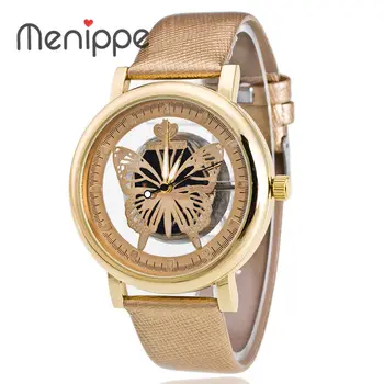 

Hot selling high quality leather watch women person butterfly hollow quartz watch fashion women watch Hollow out watches