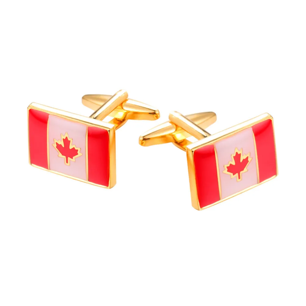 Canada flag cufflinks gold color maple leaf cufflink for mens jewelry