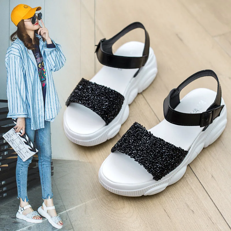 

new fashion fish mouth breathable sandals female comfort sponge cake shallow mouth sandals female summer casual flat sandals