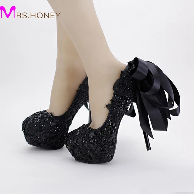 Y Black Lace Formal Dress Shoes Bride Party Prom High Heels Y Black Lace Formal Dress Shoes Bride Party Prom High Heels Platform Glitter Stiletto Heel Wedding