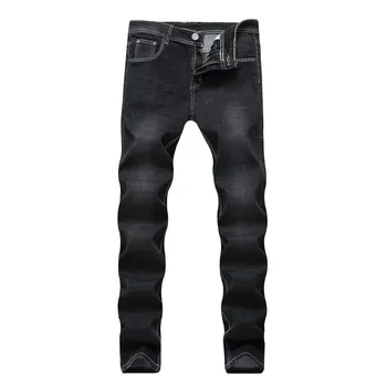 

2019 New Street men white line black designer jeans fashion pure cotton straight tube waist repair elastic trousers