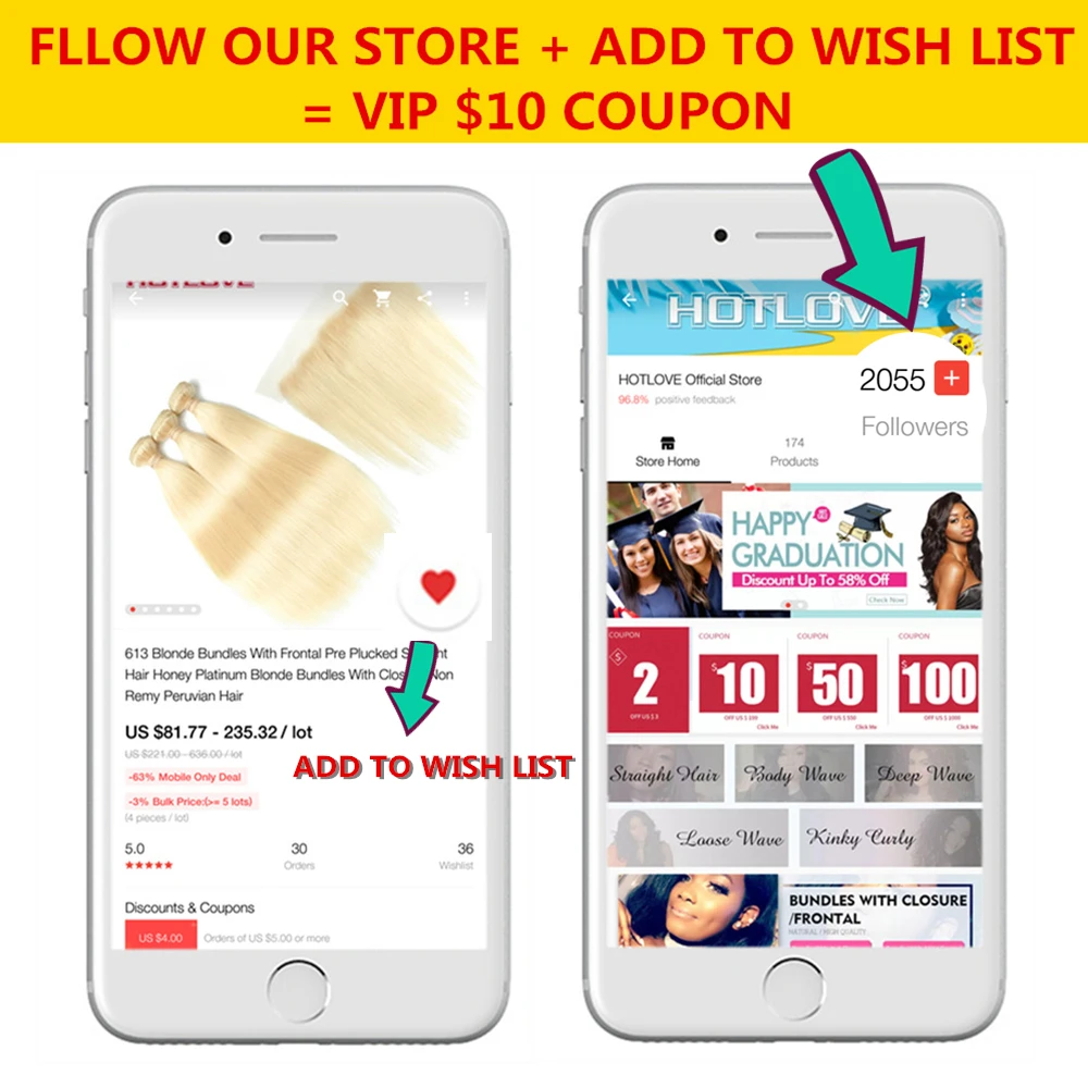 Hotlove 613 Blonde Straight Brazilian Hair Weave Human Hair Bundles with Closure 10-28 inch Remy Hair and Lace Frontal Closure