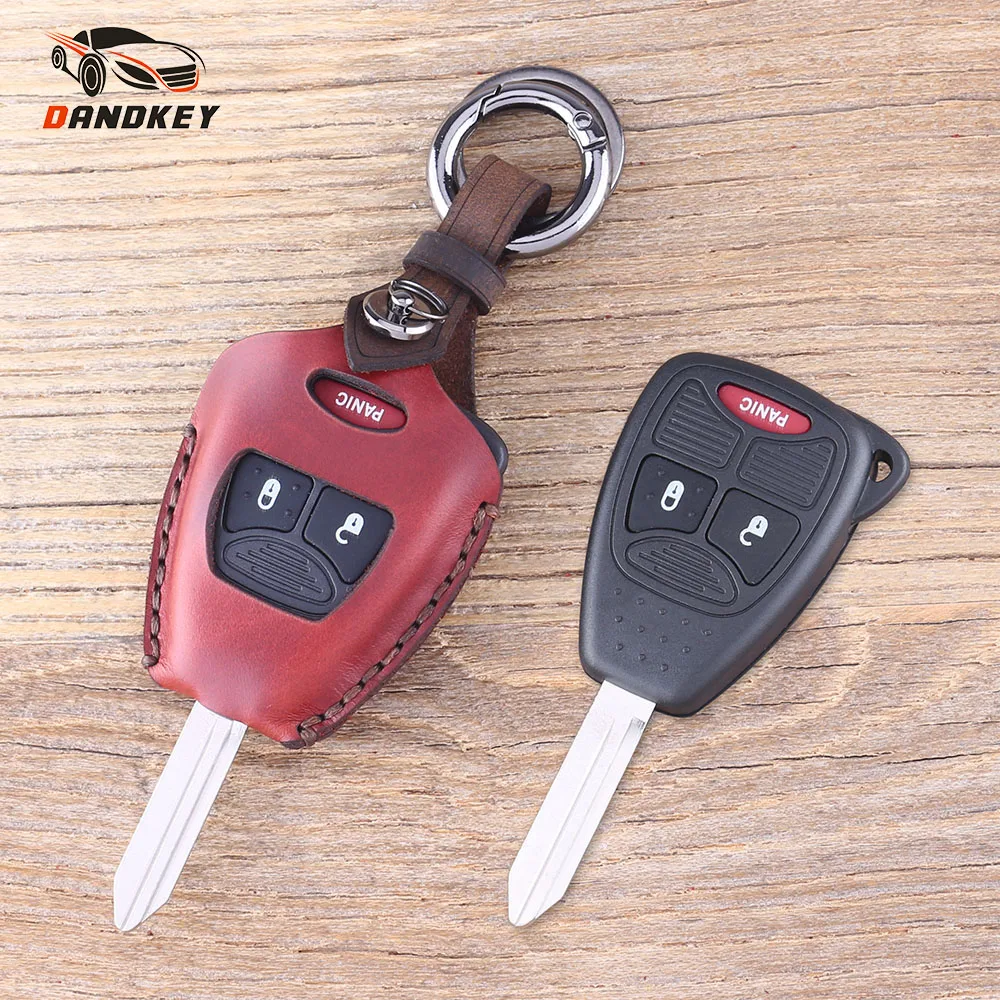 

DANDKEY 2+1 Buttons Genuine Leather Protector Key Case Shell Cover For Chrysler Dodge Caliber Jeep Patriot Pacifica Liberty