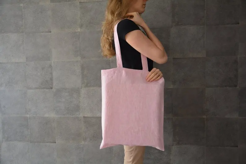 

Pink Canvas Customize Logo Tote Reusable Cotton Women Storage Shopping Bag Beach Handbags