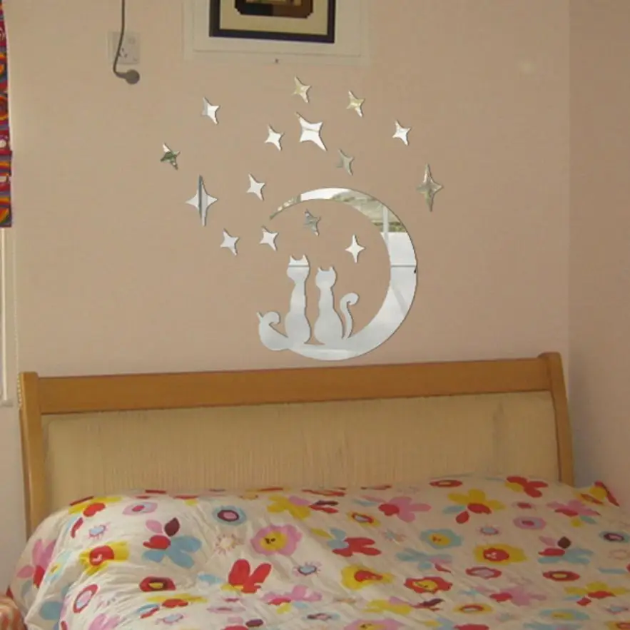 Домашний декор DIY Moon Cat современная акриловая пластиковая Зеркальная Наклейка Ar