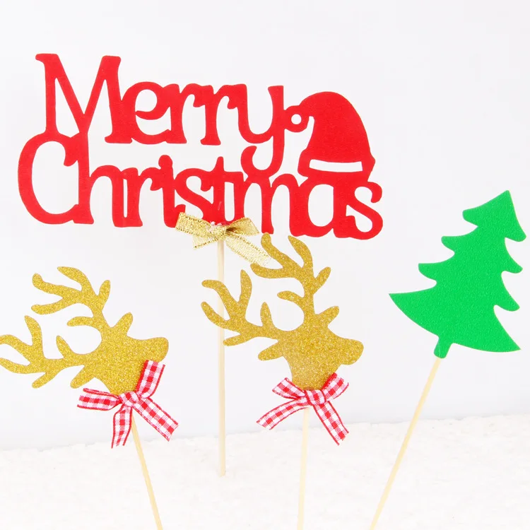

Merry Christmas Elk Cake Toppers Flags Tree Cake Topper Kids Happy Birthday Wedding Baby Shower Party Cake Baking DIY Decor New