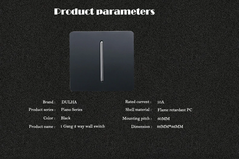 DULHA 1 банда 2 способа настенный выключатель света 10A 110~ 250 В 220 В электрическая кнопка черный ПК рамка панель лампа Переключатели