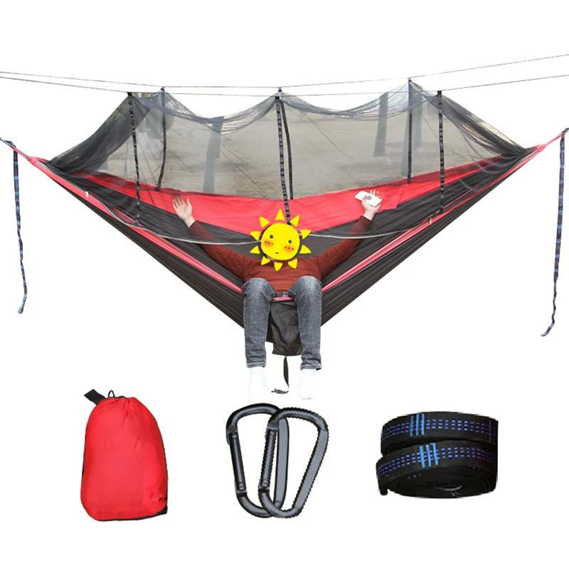 Outdoor Hammock with Mosquito Net Parachute Fabric Camping travel Hanging Bed Hammocks Portable Swings large Double Person Hamac