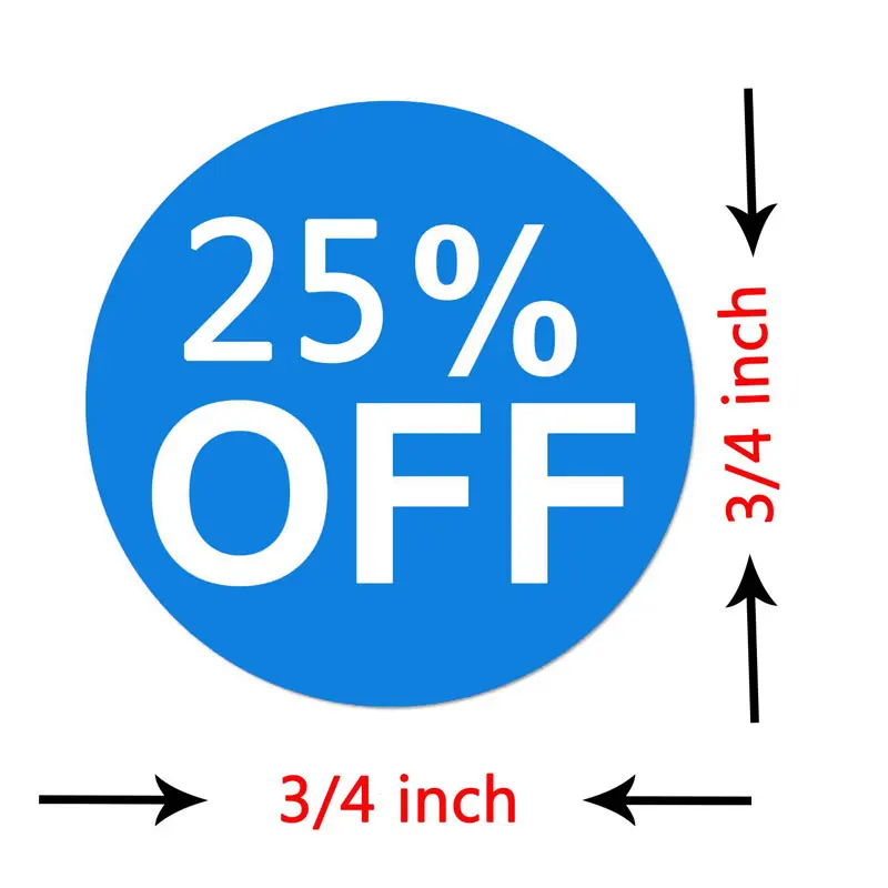 10% 25% 50% في المئة قبالة ملصقات 3/4 بوصة 1500 لاصق خصم ملصقات ، الأصفر ، الأزرق ، الأحمر مع الأبيض حروف