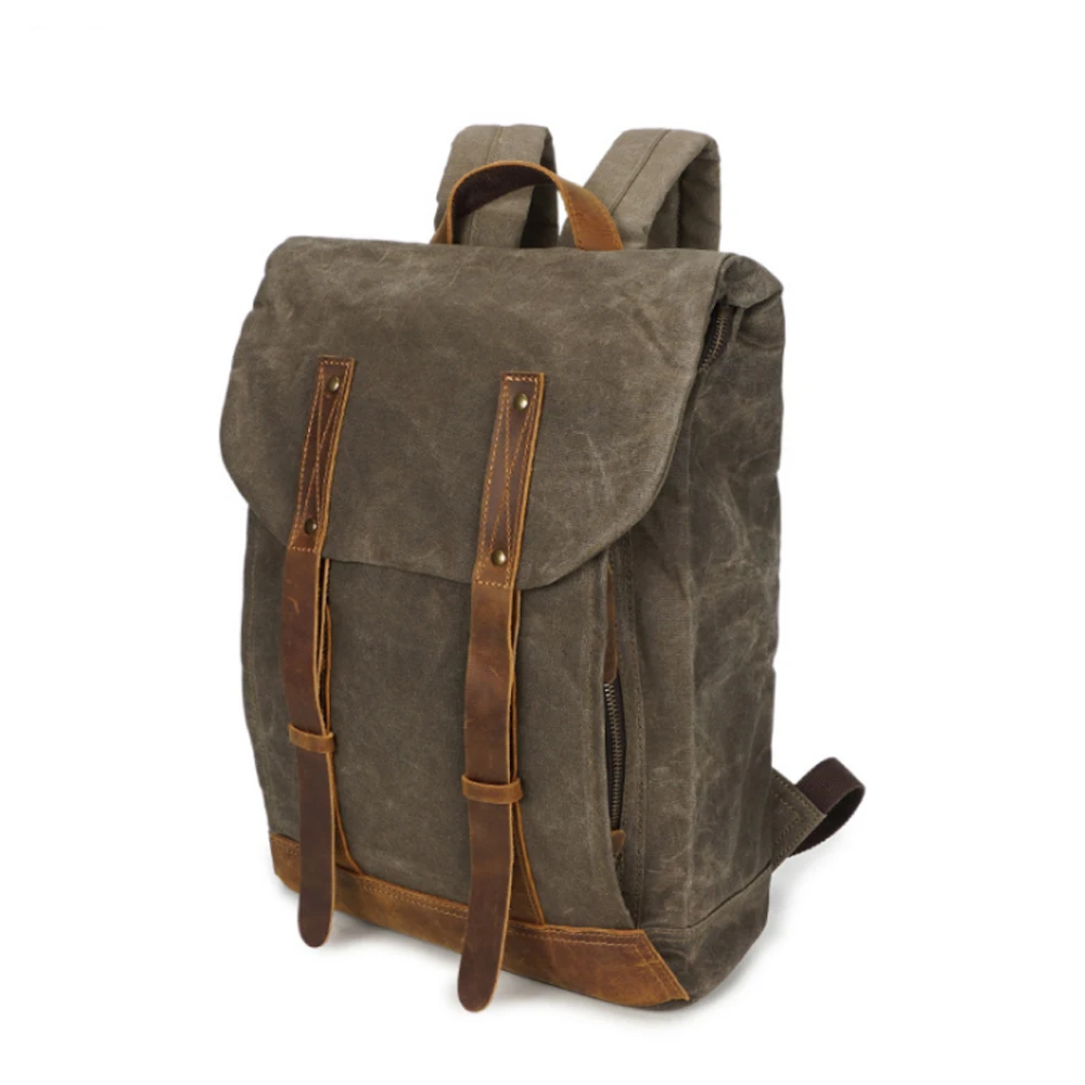 

2018 New Water-poof Wax Oil Canvas Bag Retro Men's Knapsack Multi-function Travel Backpack Big-capacity Student Schoolbag