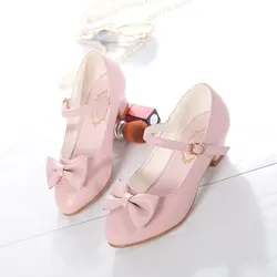 SKHEK/платье принцессы для девочек, обувь 2019 года, новые детские сандалии принцессы с бантом, обувь на высоком каблуке для танцев, детская