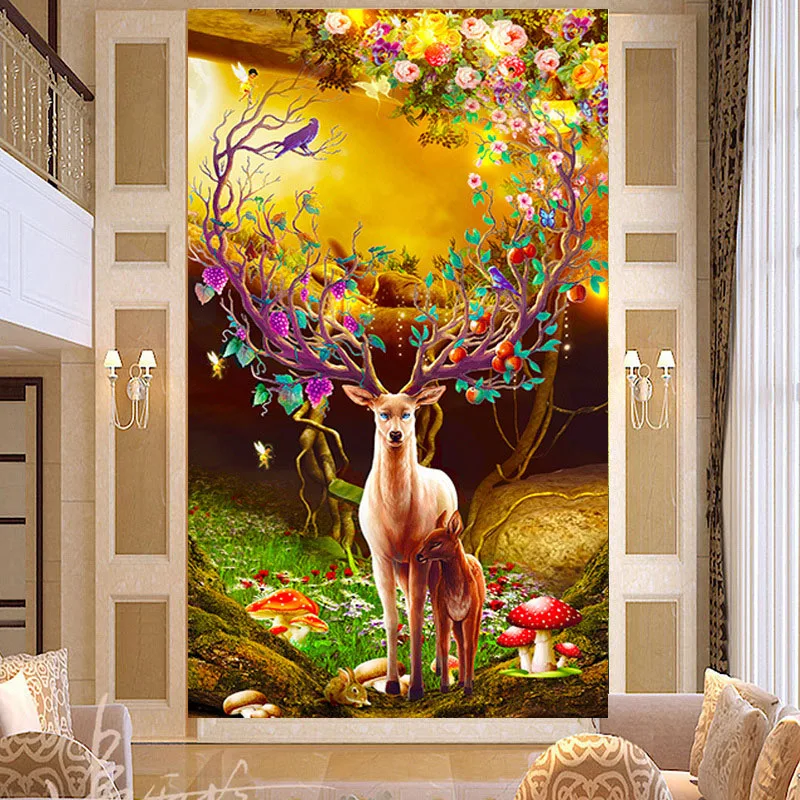 

QIANZEHUI,DIY Diamond Embroidery,Round Diamond Elk Fortune Deer Full rhinestone Diamond painting cross stitch,needlework