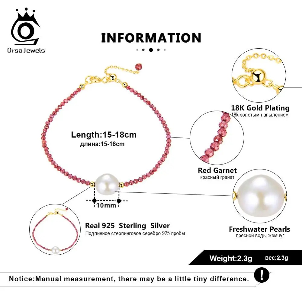 ORSA JEWELS тонкий натуральный камень пресноводный жемчуг Стерлинговое Серебро 925 браслет для женщин Очаровательная Мода Хорошее ювелирное изделие SB48