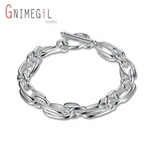 Gnimegili Посеребренная цепочка браслет с геометрическим узором Подвески Браслет Классический модного серебристого цвета ювелирные изделия оптом