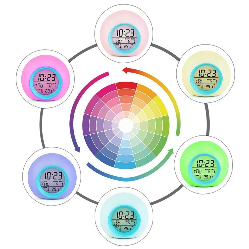 Круглый цветной светодиодный индикатор подсветки, цифровые часы, будильник, будильник, домашний стол, Декор