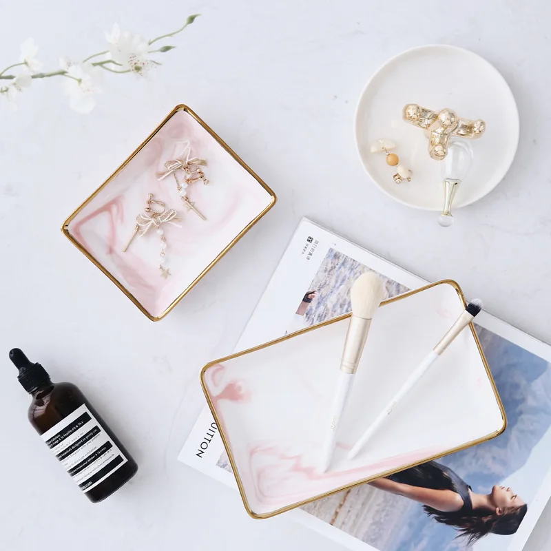 

Nordic Storage Trays Marble Pattern Ceramics Table porcelainDessert Jelwery Storage Plate Office Desk Storage Trays Organizer