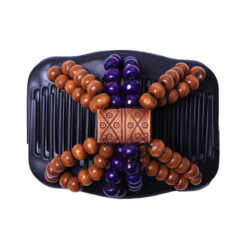 HAICAR Hair Comb Wood for Women Magic Double Clips Wood+Beads Acrylic Retro Vintage Hair Comb Hair Slide gift AA# dropship