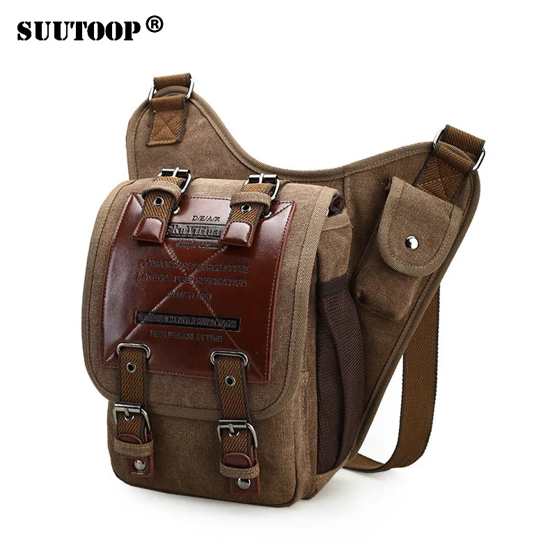 

Retro Leather Canvas Military Style Messenger Bag Men Shoulder Bags Crossbody Bag men Male Waist Bag Zipper Bolsa High Quality