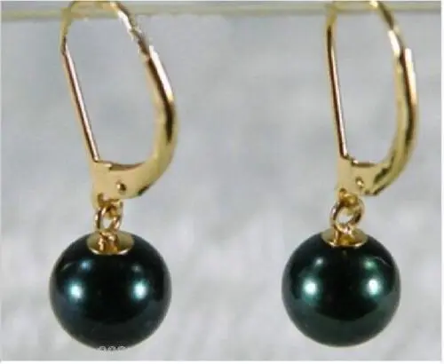 

Free Shipping >>>>charming 10-11mm tahitian pair of round black pearl earring 14k