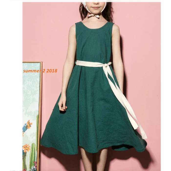 blue green sleeveless cotton princess dresses for girls party dress baby clothes new 2018 summer children girls dress clothing (12)