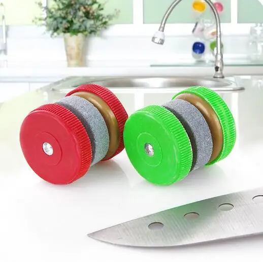Горячая Портативный шлифовальный круг кухонный Камень Abrader два колесо для заточки ножей точилка аксессуары случайный цвет