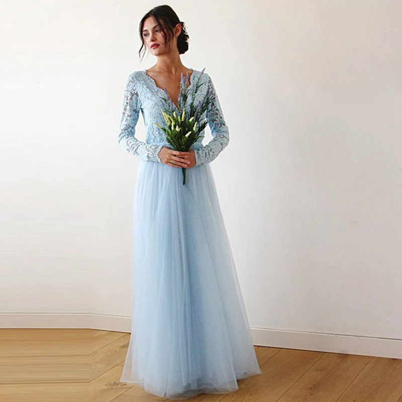 blue bohemian wedding dress