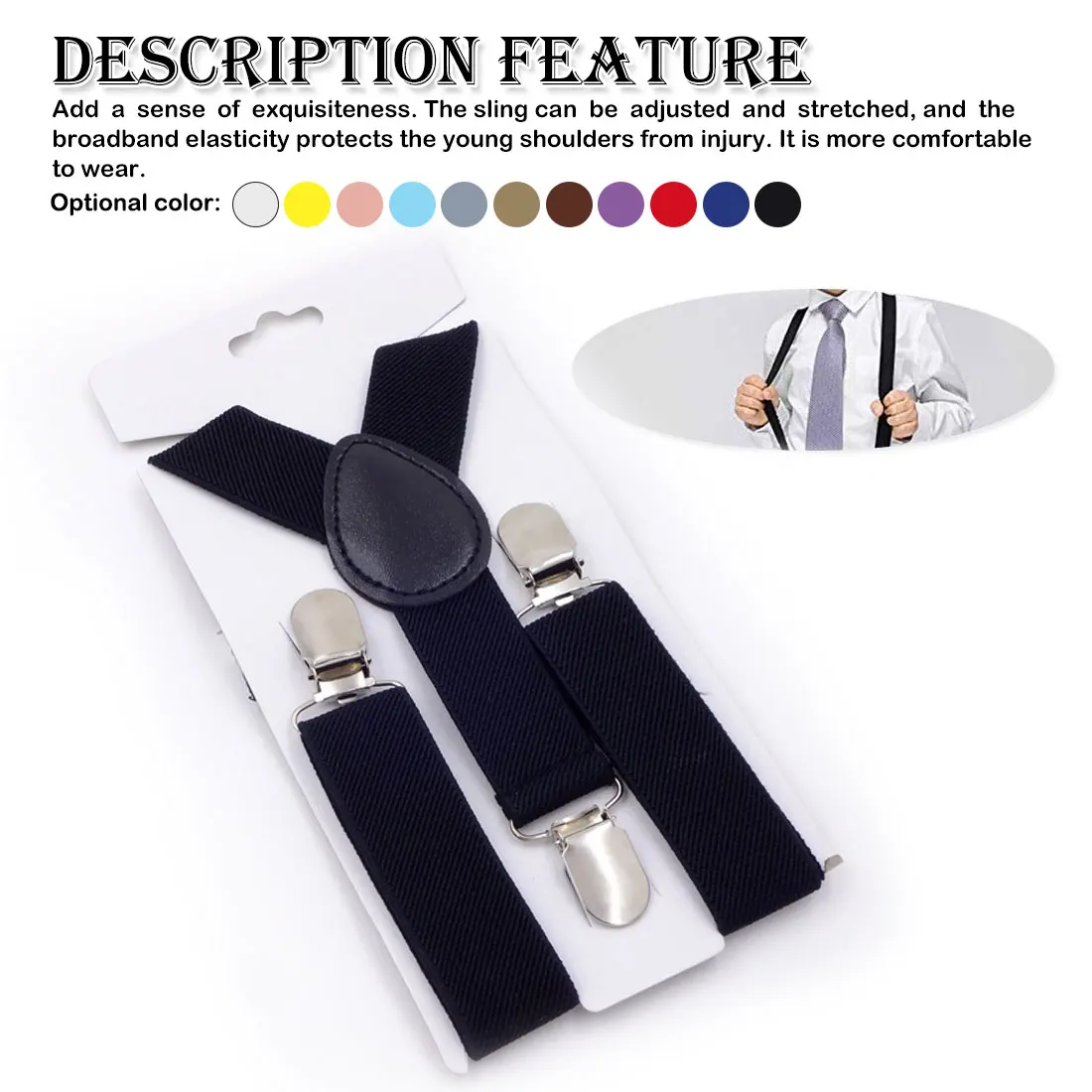

Adjustable Suspenders Clip-on Y-Back Braces Straps Elastic Ribbon Kids Unisex Soild Color Belt for Wedding Party