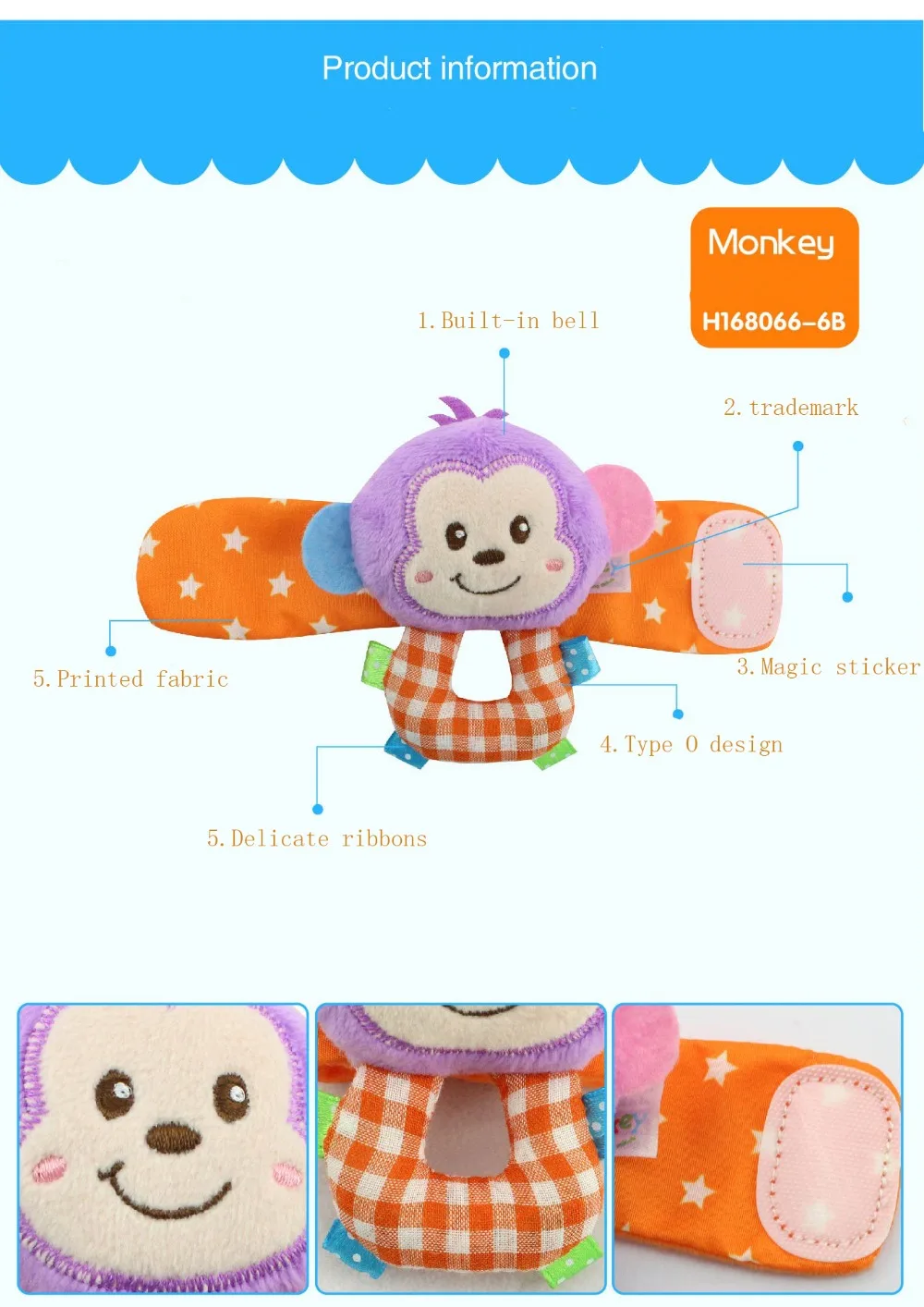 Мультфильм животных детские игрушки ремешок Дети младенческой новорожденных Мягкие колокольчики плюшевые