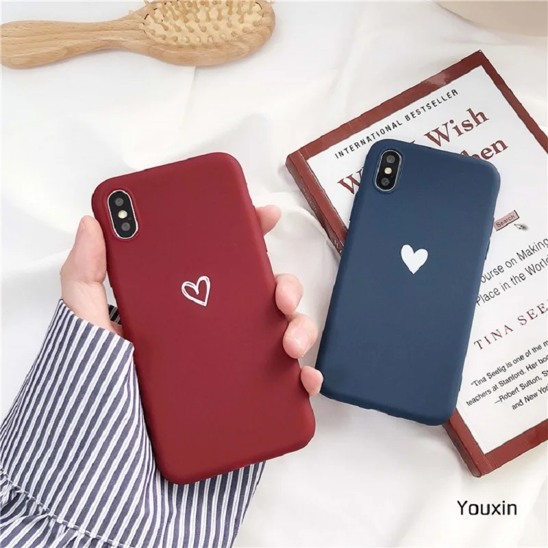 

Soft Silicone For Apple Iphone 8 8plus 7 6 6S 5 5S Plus SE XS Max XR X Phone Case Ultra-thin Wine Love Heart Back Cover