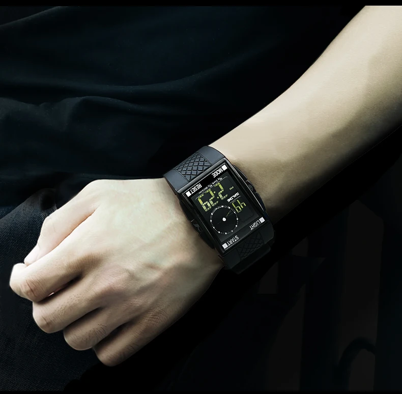 Beste OTS LED Digitale Mannen Sport Rechthoek Dial Horloge Waterbestendig Rubber Band Outdoor horloges Geschenken