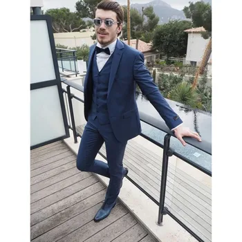 

2018 Latest Coat Pant Designs Navy Blue Jacket wedding Men Suit Slim Fit Tuxedo 3 Pieces Blazer Groom mens suits Terno Masculino