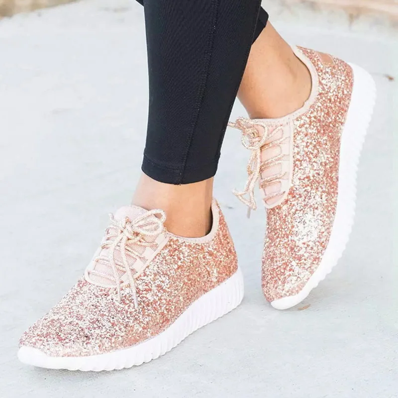 

Women Sneakers Glitter Bling Gold Silver Shoes 2019 Summer Woman Sneakers Lace-up Sparkly Casual Shoes