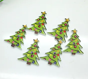 

50pcs 23x30mm Green Christmas Tree Wooden Buttons For Clothes Crafts Sewing Decorative Needlework Scrapbooking DIY Accessories