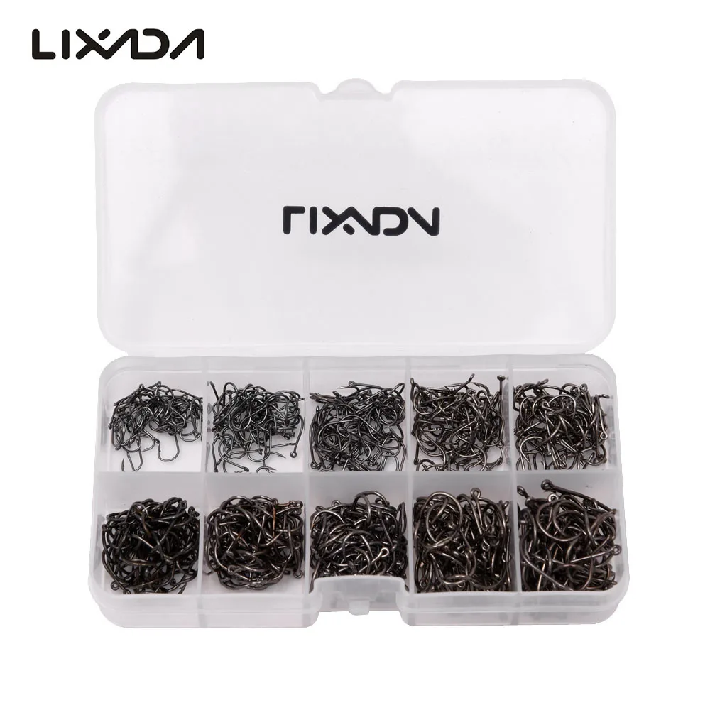 

Lixada 600pcs Fishhooks Fish Jig Hooks with Hole Fishing Tackle Box 3# -12# 10 Sizes Carbon Steel Fishing Tackle Fishing hooks