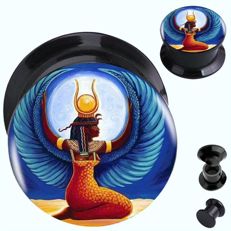 2pcs/lot Egyptian Goddess Acrylic Screw On Ear Gauge Plugs Flesh