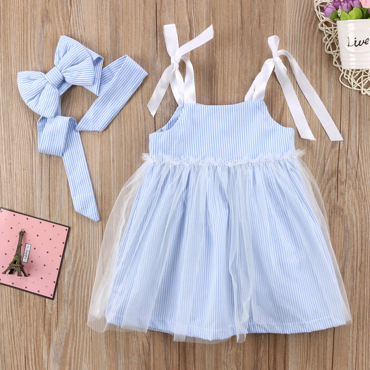 2Pcs Fashion Kids Baby Girl Stripes Lace Tulle Dress Sundress Clothes Set Summer | Детская одежда и обувь